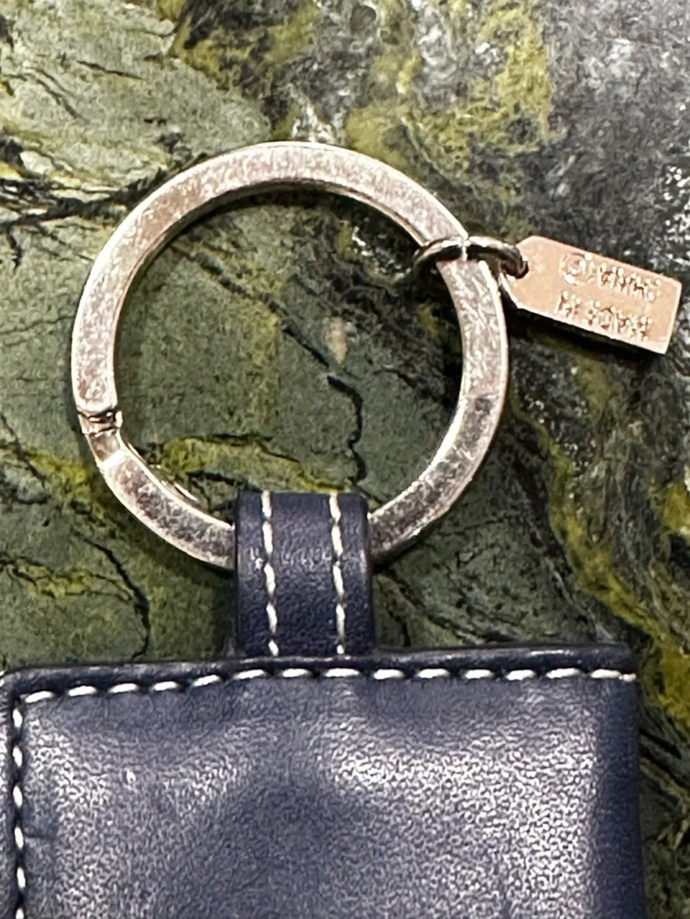 Coach Navy Leather 'Passport' Keychain with Gold Hardware - Picture 7 of 13